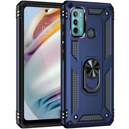 Mobigear Armor Ring Motorola Moto G60 Hoesje Hardcase Backcover Shockproof met Ringhouder - Blauw