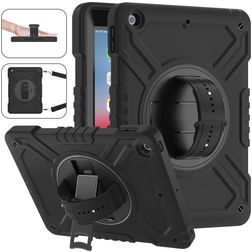 Mobigear Hybrid Rotation iPad Air 1 (2013) Hoes Hard Kunststof,Siliconen Backcover + Schouderband + Standaard - Zwart