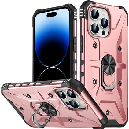 Mobigear Armor Ring iPhone 14 Pro Max Hoesje Hardcase Backcover Shockproof met Ringhouder - Roségoud