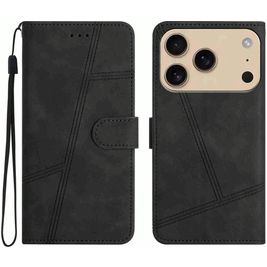 Mobigear Stitch iPhone 17 Pro Hoesje Bookcase Portemonnee - Zwart