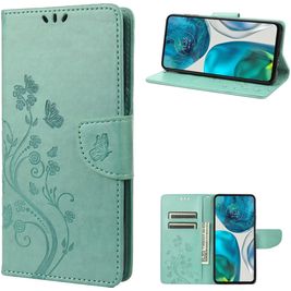 Mobigear Flowers Motorola Moto G52 Hoesje Bookcase Portemonnee - Groen