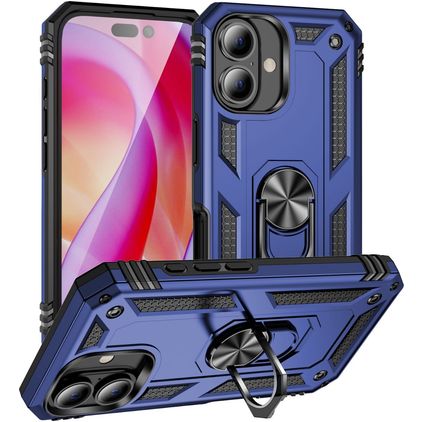 Mobigear Armor Ring iPhone 16 Plus Hoesje Hardcase Backcover Shockproof met Ringhouder - Blauw