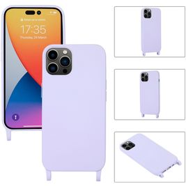 Mobigear Lanyard iPhone 14 Pro Max Siliconen Hoesje met koord - Paars