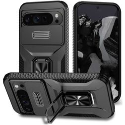 Mobigear Armor Ring Cam Slide Google Pixel 9 Pro XL Hoesje Hardcase Backcover Shockproof met Ringhouder en Camera Slider - Zwart