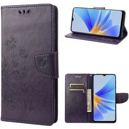 Mobigear Flowers OPPO A17 Hoesje Bookcase Portemonnee - Paars