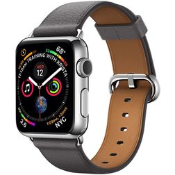Mobigear Roma Leren Apple Watch Bandje Gespsluiting - 49/46/45/44 mm - Grijs