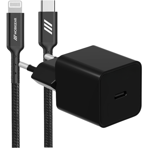 Mobigear Essentials Single USB-C Oplader Apple Lightning 1 Meter Power Delivery 20W - Zwart