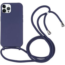 Mobigear Lanyard iPhone 16 Pro Siliconen Hoesje met koord - Donkerblauw