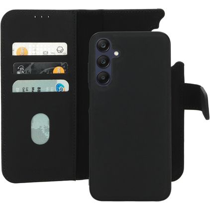 Mobiparts Samsung Galaxy A25 Hoesje Echt Leer Uitneembare 2in1 Bookcase Portemonnee - Zwart