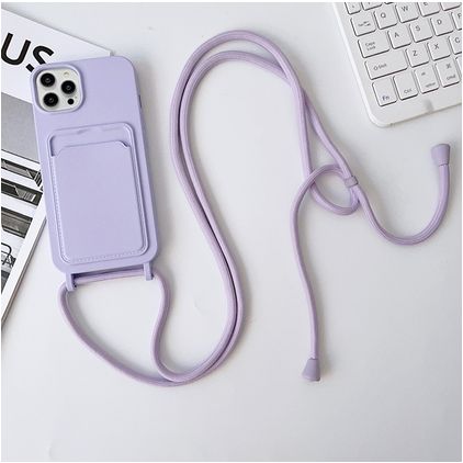 Mobigear Lanyard Card iPhone 15 Pro Max Siliconen Hoesje met koord en Pasjeshouder - Paars