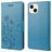 Mobigear Flowers iPhone 14 Hoesje Bookcase Portemonnee - Blauw