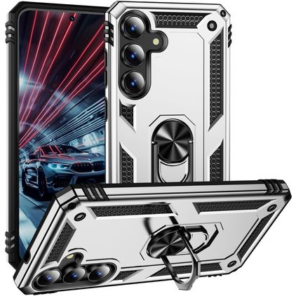 Mobigear Armor ring Samsung Galaxy S25 FE Hoesje Hardcase Backcover Shockproof met Ringhouder - Zilver