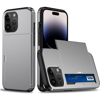 Mobigear Card iPhone 15 Pro Hoesje Hardcase Backcover Shockproof met Pasjeshouder - Grijs
