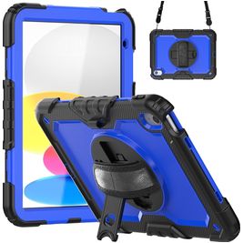 Mobigear SureGrip Xtreme iPad 10 (2022) Hoes Hard Kunststof,Siliconen Backcover + Schouderband + Standaard - Donkerblauw