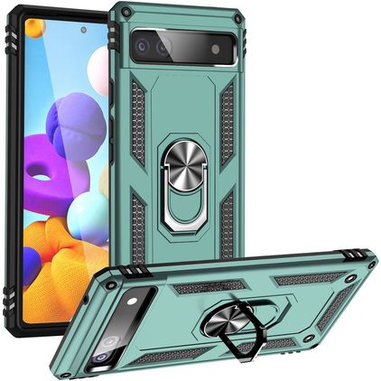 Mobigear Armor Ring Google Pixel 6a Hoesje Hardcase Backcover Shockproof met Ringhouder - Groen