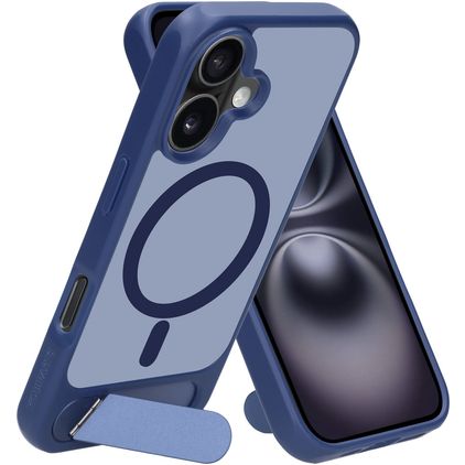Mobiparts Hardcover iPhone 16 MagSafe Hoesje Hardcase Backcover met Standaard - Satin Blue
