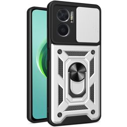 Mobigear Armor Ring Cam Slide Xiaomi Redmi 10 5G Hoesje Hardcase Backcover Shockproof met Ringhouder en Camera Slider - Zilver
