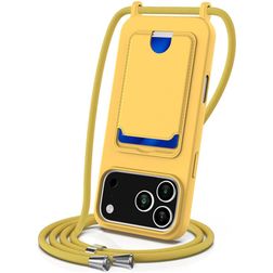 Mobigear Lanyard Card iPhone 17 Pro Siliconen Hoesje met koord en Pasjeshouder - Geel
