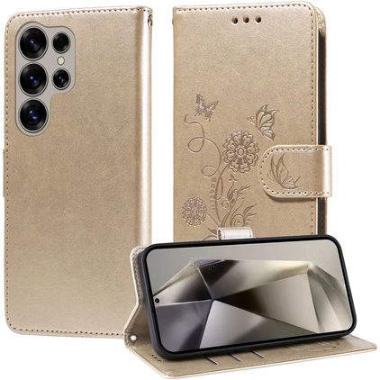 Mobigear Flowers Samsung Galaxy S25 Ultra Hoesje Bookcase Portemonnee - Goud