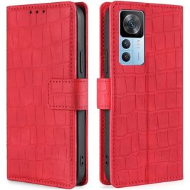 Mobigear Croco Xiaomi 12T Pro Hoesje Bookcase Portemonnee - Rood
