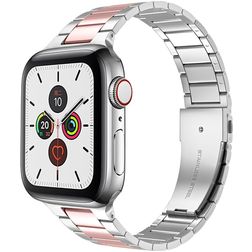 Mobigear Lissabon Stalen Apple Watch Bandje Vouwsluiting - 49/46/45/44 mm - Roze / Zilver