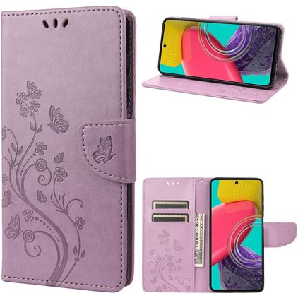 Mobigear Flowers Samsung Galaxy M53 Hoesje Bookcase Portemonnee - Paars