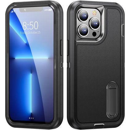 Mobigear Rugged Stand iPhone 14 Hoesje Hardcase Backcover Shockproof met Standaard - Zwart
