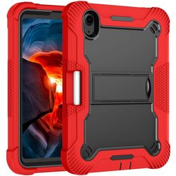 Mobigear ShieldStand iPad Mini 6 (2021) Hoes Hard Kunststof,Siliconen Backcover + Stylus Houder + Standaard - Zwart / Rood