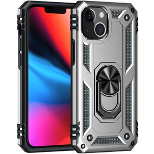 Mobigear Armor Ring iPhone 13 Hoesje Hardcase Backcover Shockproof met Ringhouder - Zilver