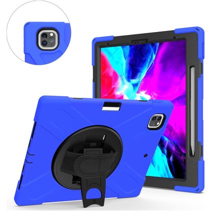 Mobigear SureGrip XGuard iPad Air 13 Inch (2024) Hoes Hard Kunststof,Siliconen Backcover + Stylus Houder + Schouderband + Standaard - Blauw