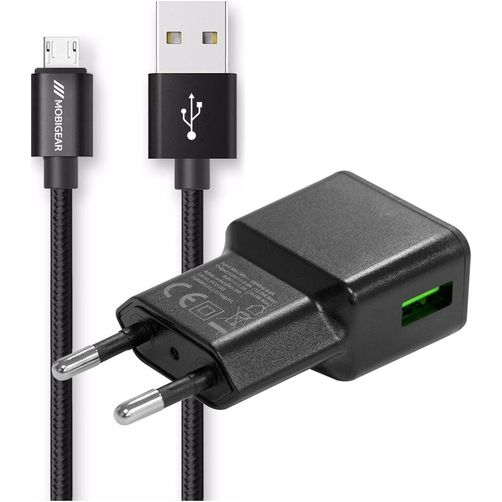 Mobigear Essentials Single USB Oplader Micro USB 1 Meter 12W 2.4A - Zwart
