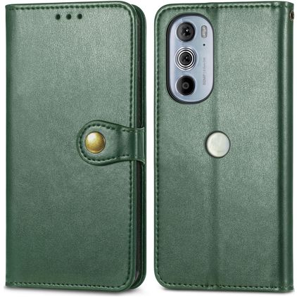 Mobigear Snap Button Motorola Edge 30 Pro Hoesje Bookcase Portemonnee - Groen
