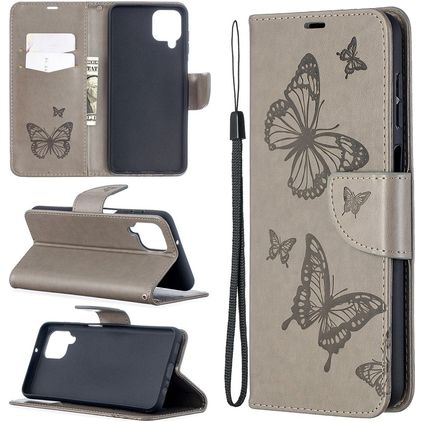 Mobigear Butterfly Samsung Galaxy A12 Hoesje Bookcase Portemonnee - Grijs