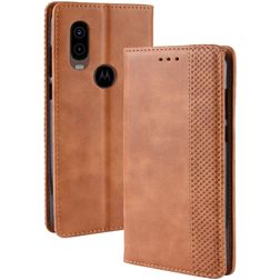 Mobigear Sensation Motorola One Vision Hoesje Bookcase Portemonnee - Cognac
