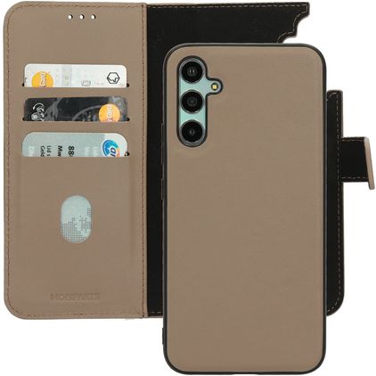 Mobiparts Samsung Galaxy A34 Hoesje Echt Leer Uitneembare 2in1 Bookcase Portemonnee - Taupe