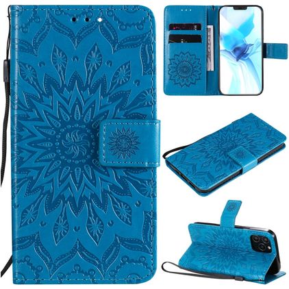 Mobigear Sunflower iPhone 12 Pro Hoesje Bookcase Portemonnee - Blauw