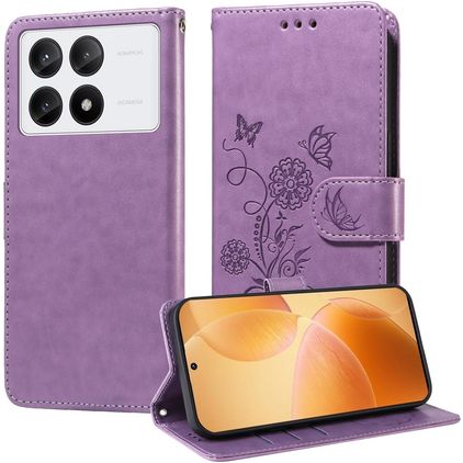 Mobigear Flowers POCO X6 Pro Hoesje Bookcase Portemonnee - Paars