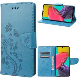Mobigear Flowers Samsung Galaxy M53 Hoesje Bookcase Portemonnee - Blauw