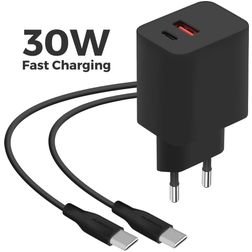 Mobiparts Wall Charger Dual USB / USB-C USB-C 1 Meter Power Delivery 30W 3A - Zwart
