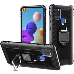 Mobigear Armor Ring Samsung Galaxy A21s Hoesje Hardcase Backcover Shockproof met Ringhouder - Zwart