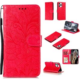 Mobigear Flowers iPhone 12 Pro Hoesje Bookcase Portemonnee - Rood