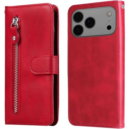 Mobigear Zipper iPhone 17 Pro Max Hoesje Bookcase Portemonnee - Rood