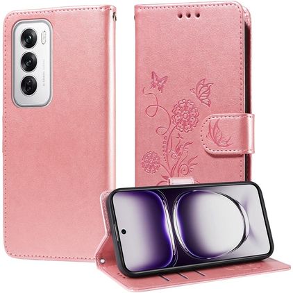 Mobigear Flowers OPPO Reno 12 Pro Hoesje Bookcase Portemonnee - Roségoud