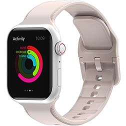 Mobigear Dashed Siliconen Apple Watch Bandje Gespsluiting - 42/41/40/38 mm - Zalmroze