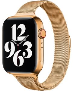 Mobigear Slim Loop Milanese Apple Watch Bandje Magneetsluiting - 42/41/40/38 mm - Goud