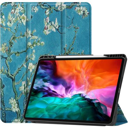 Mobigear Tri-Fold Gel iPad Pro 12.9 Inch (2021) Hoes TPU,Kunstleer Bookcase + Stylus Houder - Amandelbloesem