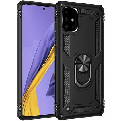 Mobigear Armor Ring Samsung Galaxy A51 Hoesje Hardcase Backcover Shockproof met Ringhouder - Zwart