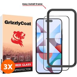GrizzlyCoat Easy Fit iPhone 15 Pro Max Glazen Screenprotector - Case Friendly + Installatieframe - Zwart (3-Pack)