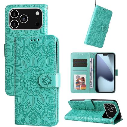 Mobigear Sunflower iPhone 17 Pro Hoesje Bookcase Portemonnee - Groen
