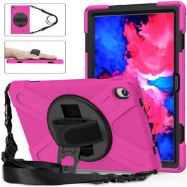 Mobigear SureGrip XGuard Lenovo Tab P11 Gen 1 Hoes Hard Kunststof,Siliconen Backcover + Schouderband + Standaard - Roze